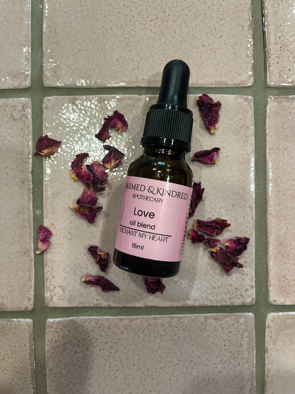 Handcrafted Love Spell Oil by Charmed & Kindred for self-love and heart-centred rituals